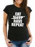 Damen T-Shirt - Party, Festival, Feiern Spruch Shirt Techno - Eat Sleep Rave Repeat Heavy - Comfort Fit MoonWorks®preview