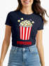 Damen T-Shirt - Popcorn - Fasching Karneval Ersatz Verkleidung Faschingsmuffel Last Minute Kostüm Funshirt Slim Fit Moonworks®preview
