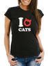 Damen T-Shirt Spruch I love cats Katze Herz Grafik Motiv Frauen Print Fun-Shirt lustig Moonworks®preview