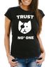 Damen T-Shirt Trust No One Katze mit Augenklappe Slim Fit Moonworks®preview