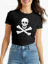 Damen T-Shirt Verkleidung einfach Pirat Piratin Skull Jolly Roger Edward England Fasching Fun-Shirt Moonworks®preview