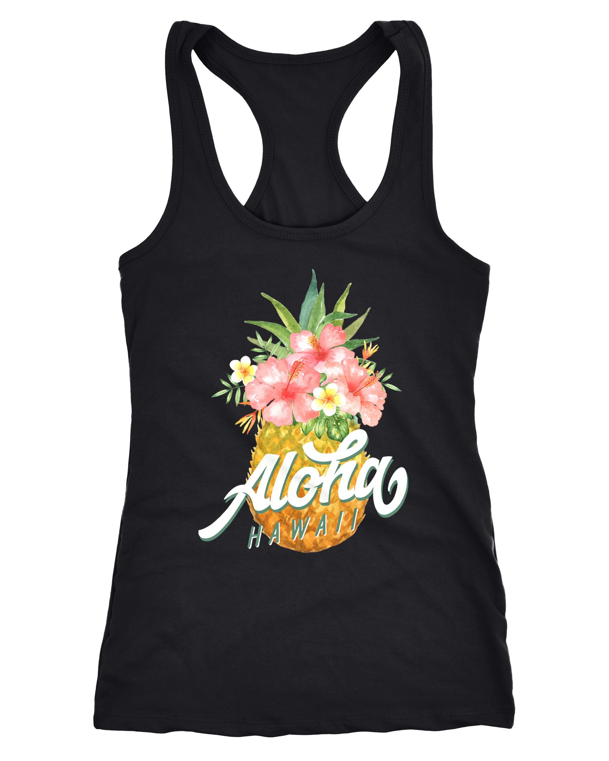 Damen Tank-Top Ananas Aloha Hawaii Blumen Pineapple Tropical Summer Jungle Paradise Hummingbird Racerback Slim Fit tailliert Baumwolle Neverless®