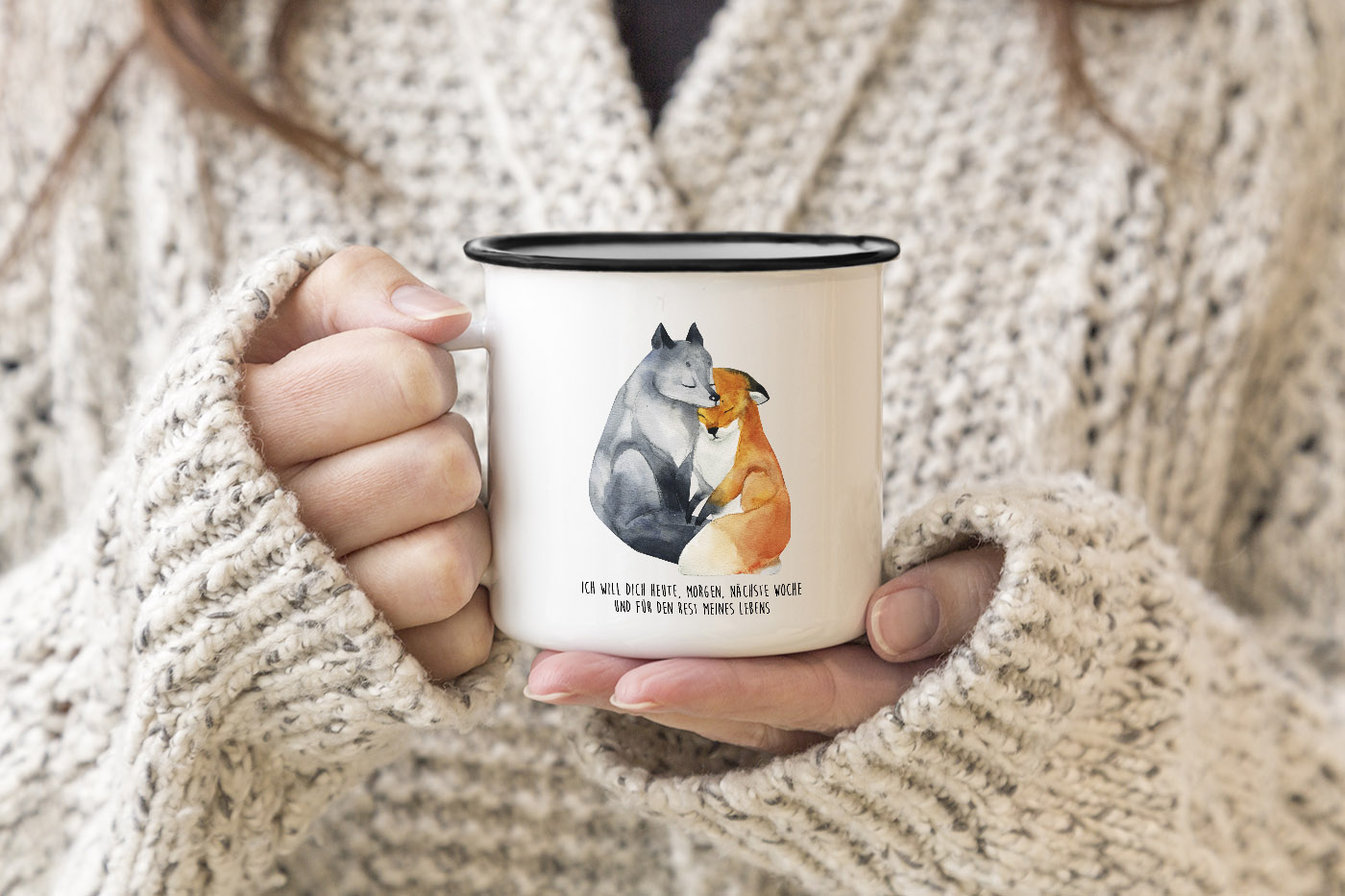 Moonworks Emaille Tasse Ich Du Passt – 300 Ml, Weiß-schwarz, Perfektes Geschenk Für Verliebte