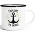 Emaille Tasse Becher Spruch Explore the world Anker Motiv Camping Trekking Kaffeetasse Moonworks®preview