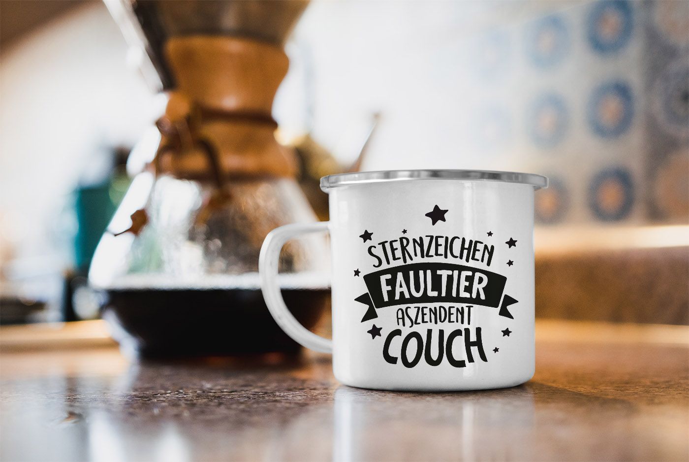 Emaille Tasse Becher Spruch Lustig Sternzeichen Faultier Aszendent