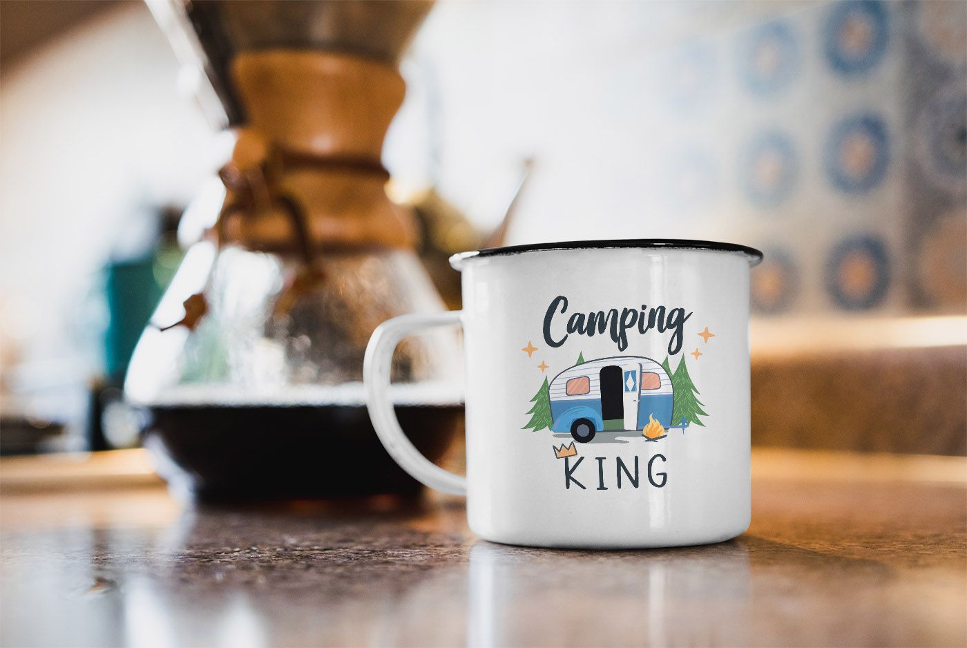 Emaille-Tasse Camping Queen King Wohnwagen Geschenk Camper Campingurlaub