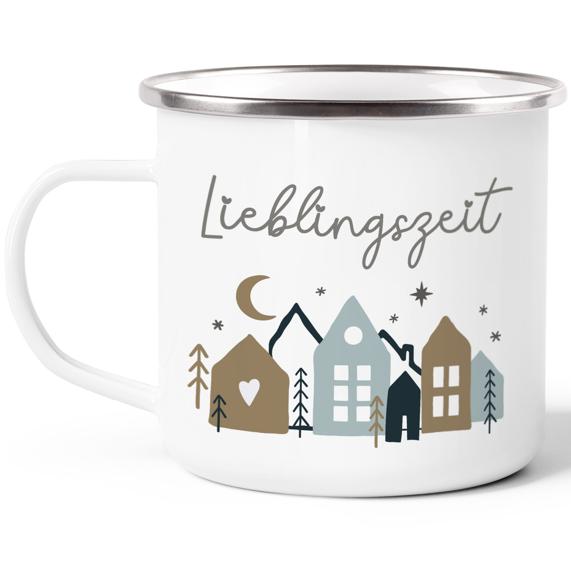 MoonWorks Glühwein Tasse – „Glüh-Schweinchen“ Motiv, Lustiger Emaillebecher Für Weihnachten