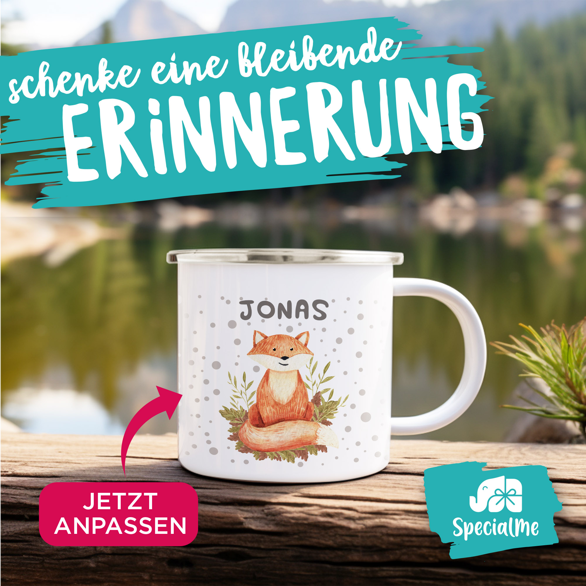 Emaille-Becher Mit Namensaufdruck - Personalisiert, Anker-Motiv, 300 Ml