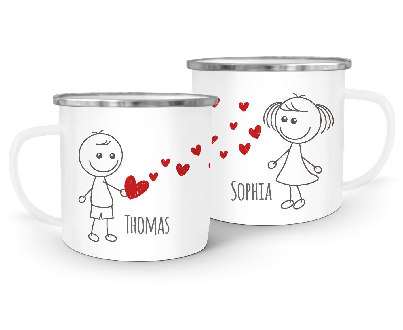 Emaille-Tasse mit Namen Liebes-Paar Strichmännchen Liebesgeschenke personalisierbare Geschenke (1 Tasse) SpecialMe®