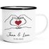 Emaille-Tasse personalisiert mit Namen und Datum Motiv Hände Herz Geschenk Partner Mann Frau SpecialMe®preview