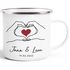 Emaille-Tasse personalisiert mit Namen und Datum Motiv Hände Herz Geschenk Partner Mann Frau SpecialMe®preview