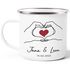 Emaille-Tasse personalisiert mit Namen und Datum Motiv Hände Herz Geschenk Partner Mann Frau SpecialMe®preview