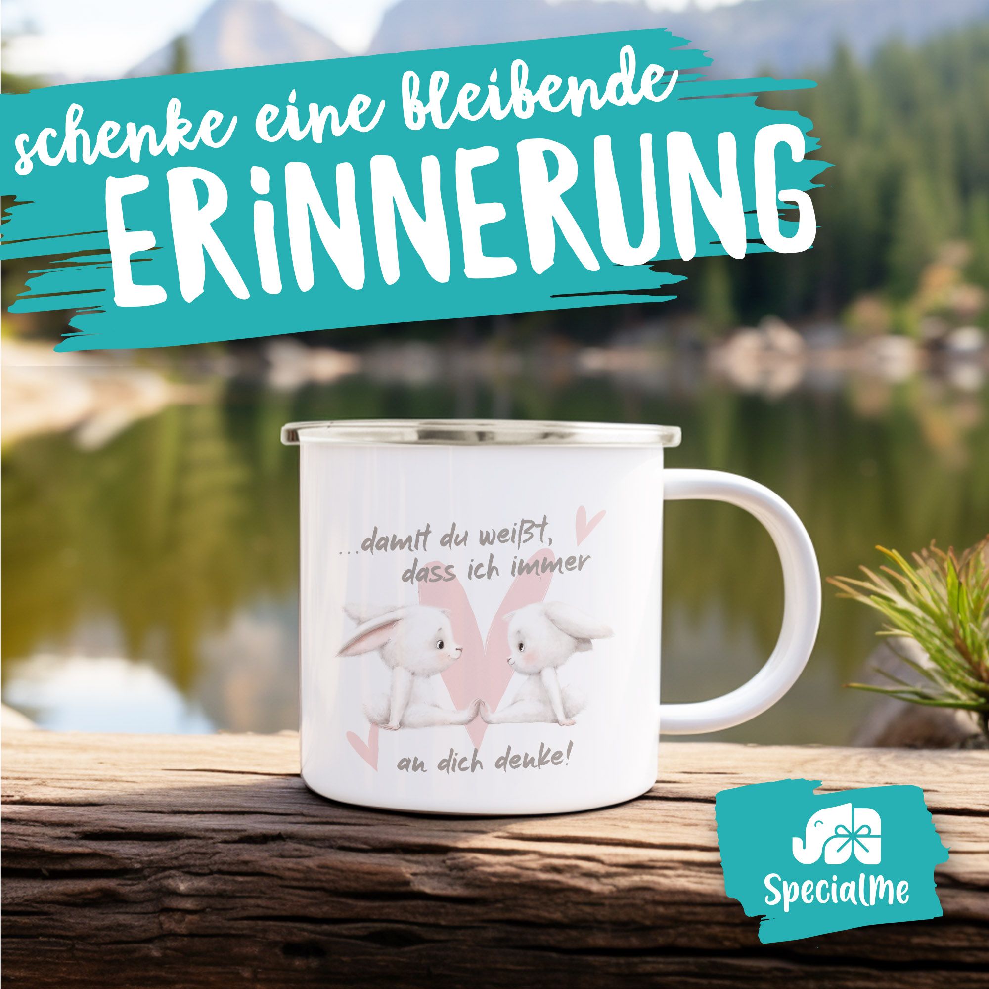 EmailleTasse Spruch Geschenk Liebe Freundschaft HasenPaar Herz Damit