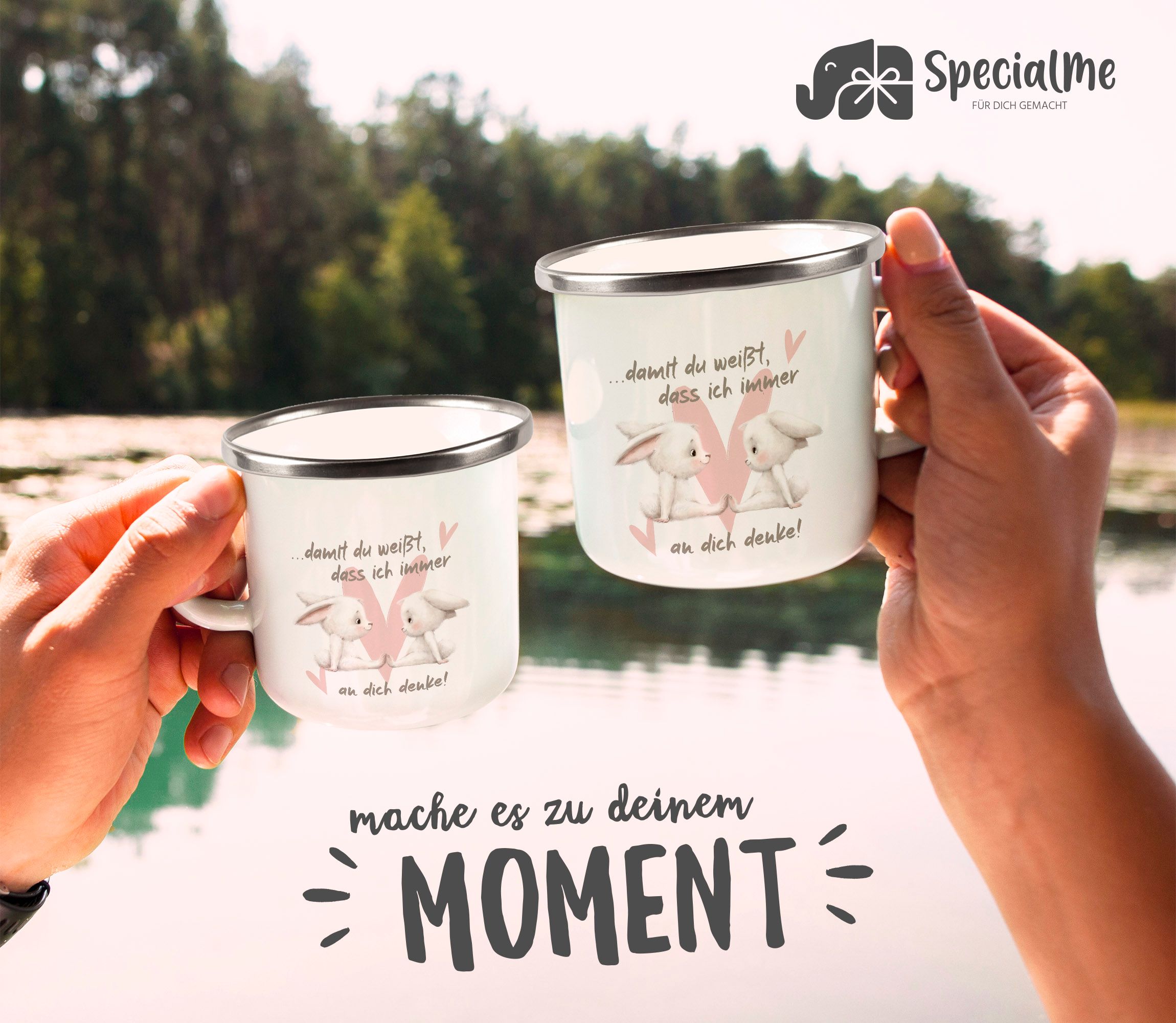 EmailleTasse Spruch Geschenk Liebe Freundschaft HasenPaar Herz Damit