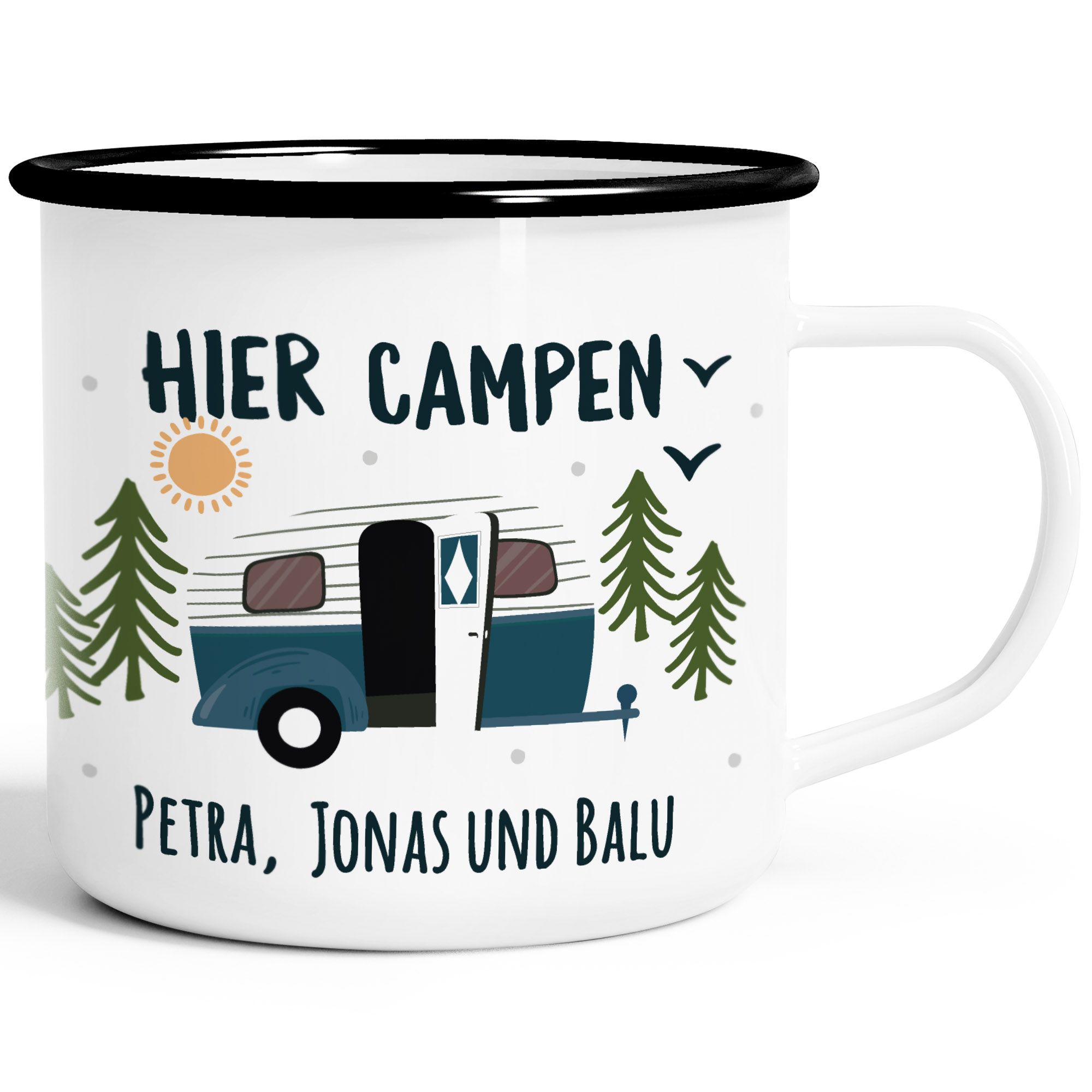 Emaille-Tasse Camping Queen King Wohnwagen Geschenk Camper