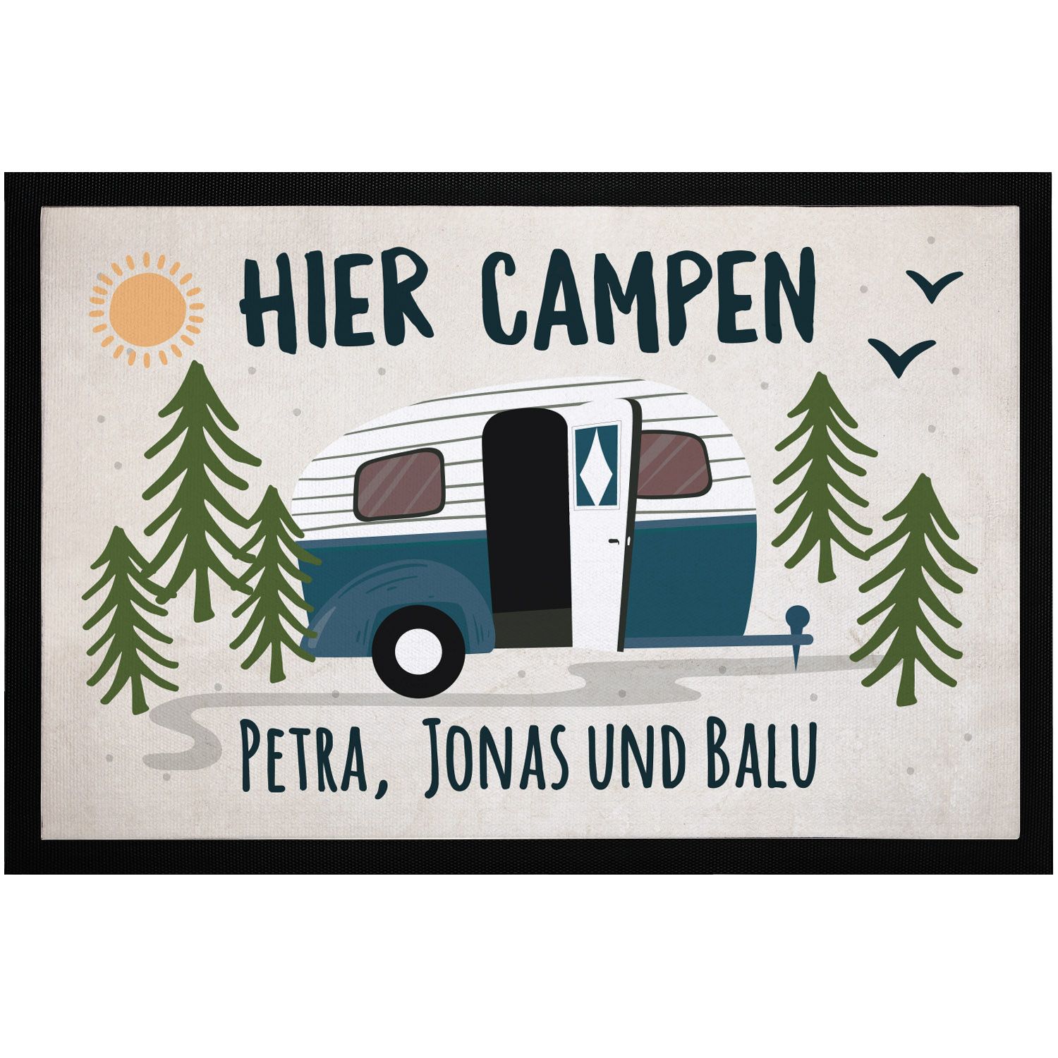 Fußmatte Camping personalisiert Namen Familie Geschenke für Camper Wohnwagen rutschfest & waschbar SpecialMe®