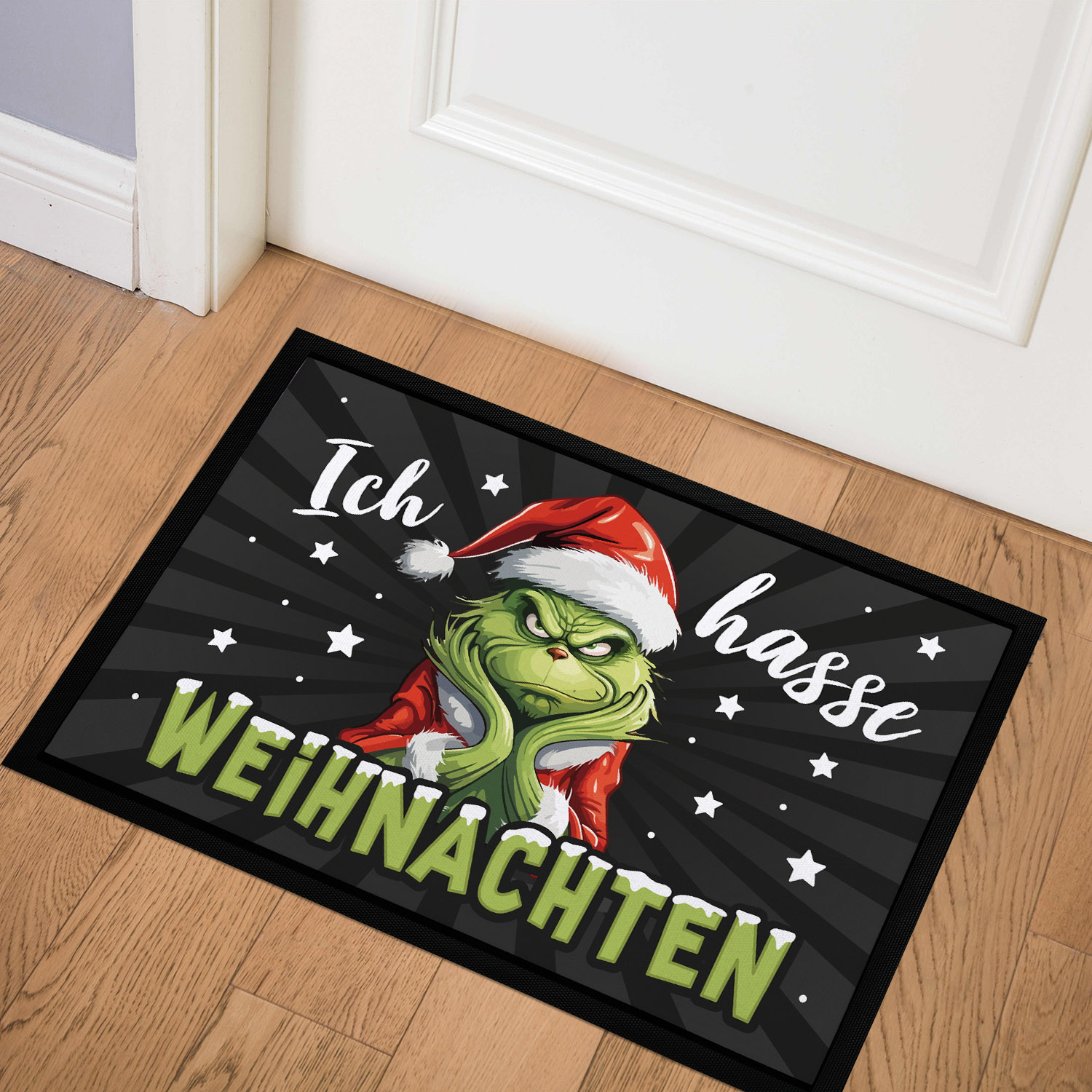 MoonWorks® Felpudo Grinch Navidad Con Texto «Ich Hasse Menschen Sarcasmo Ironie Rutschfest & Waschbar Weihnachten Schwarz 60x40 Cm