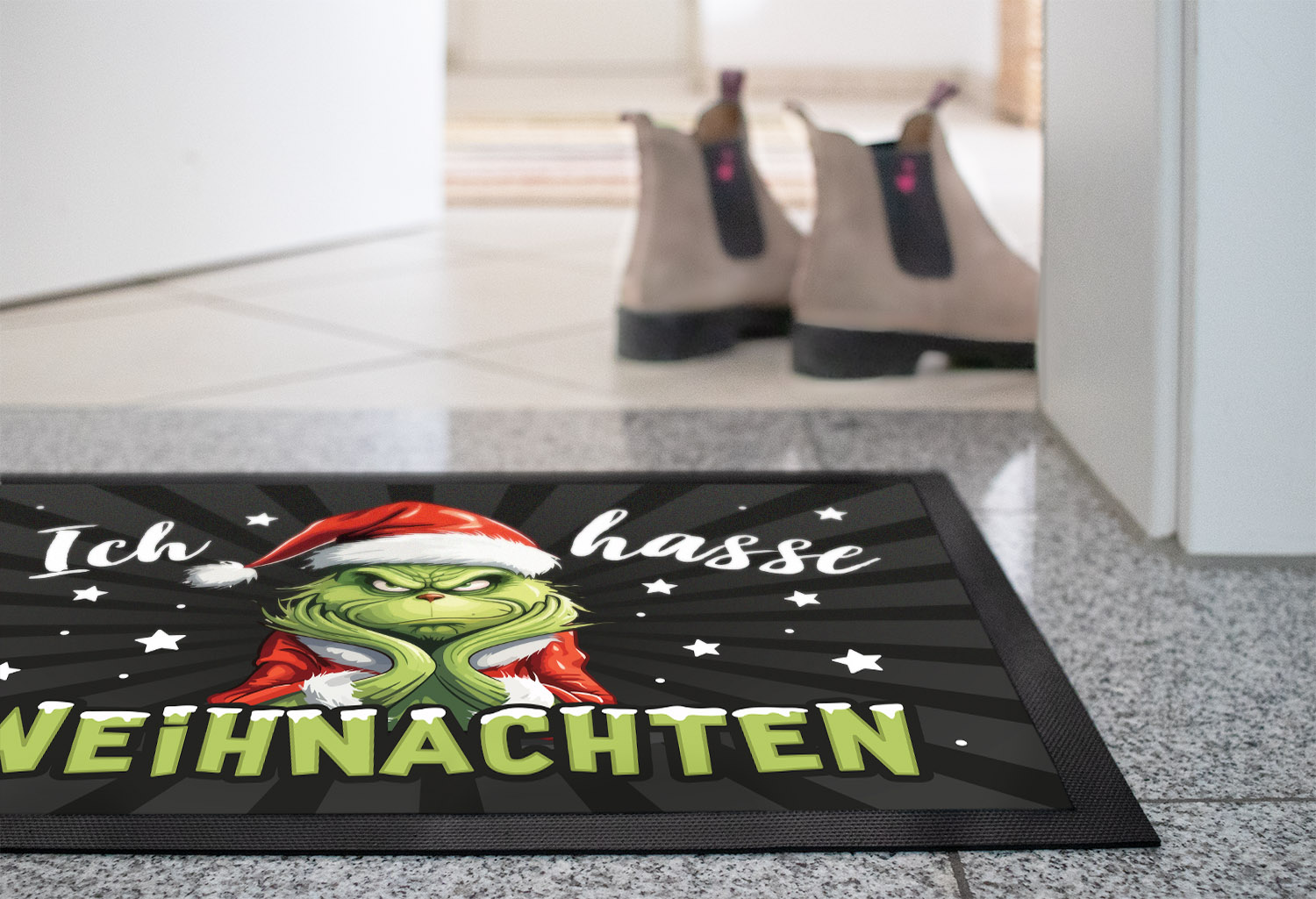 Personalisierte Weihnachts-Fußmatte 'Grinch' – Spruch Mit Namen, 60x40 Cm, Rutschfest & Waschbar