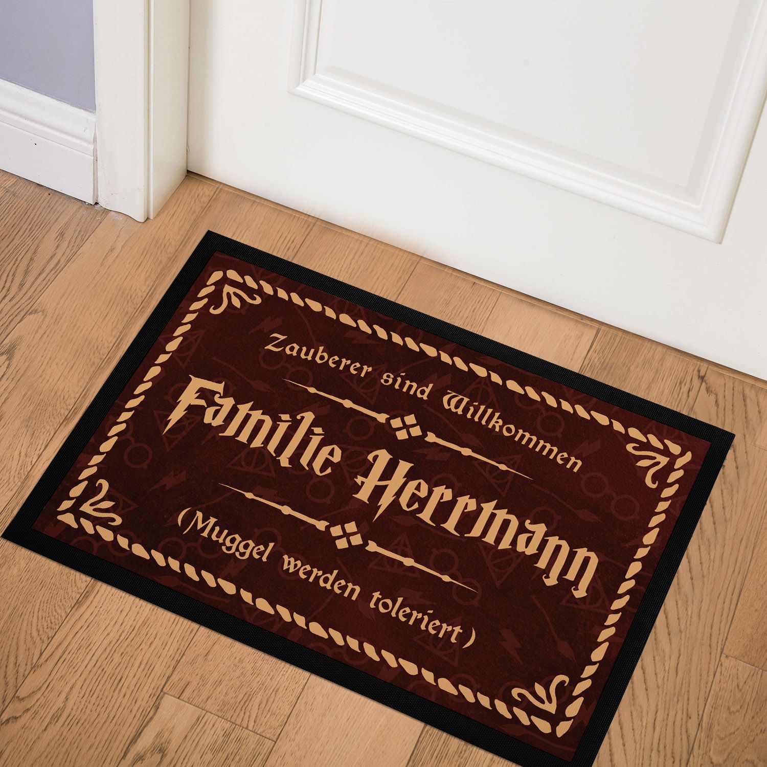 Fußmatte mit Namen Familie Spruch Zauberer sind Willkommen Muggle