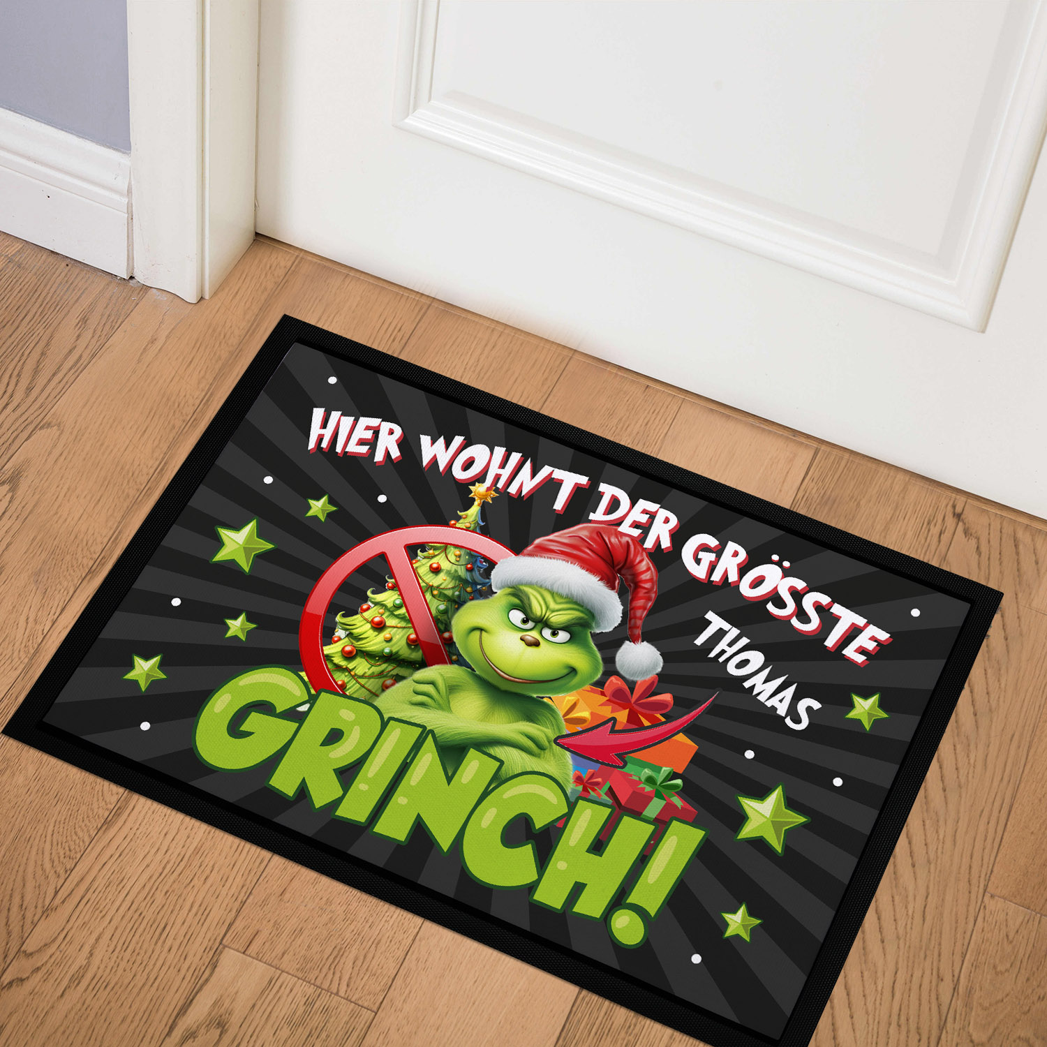 Fußmatte Weihnachten Grinch personalisierbar Wunschname Merry Grinchmas lustige
