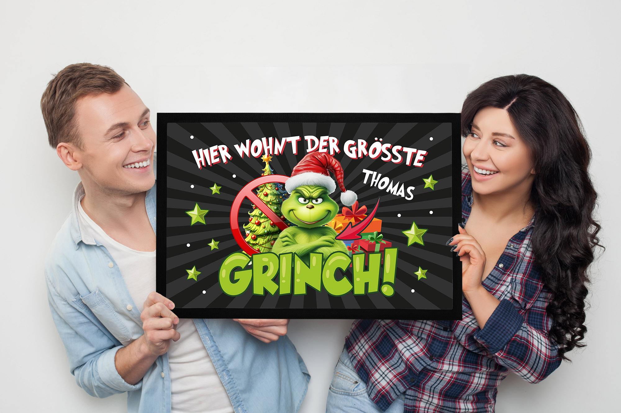Fußmatte Weihnachten Grinch personalisierbar Wunschname Merry Grinchmas lustige