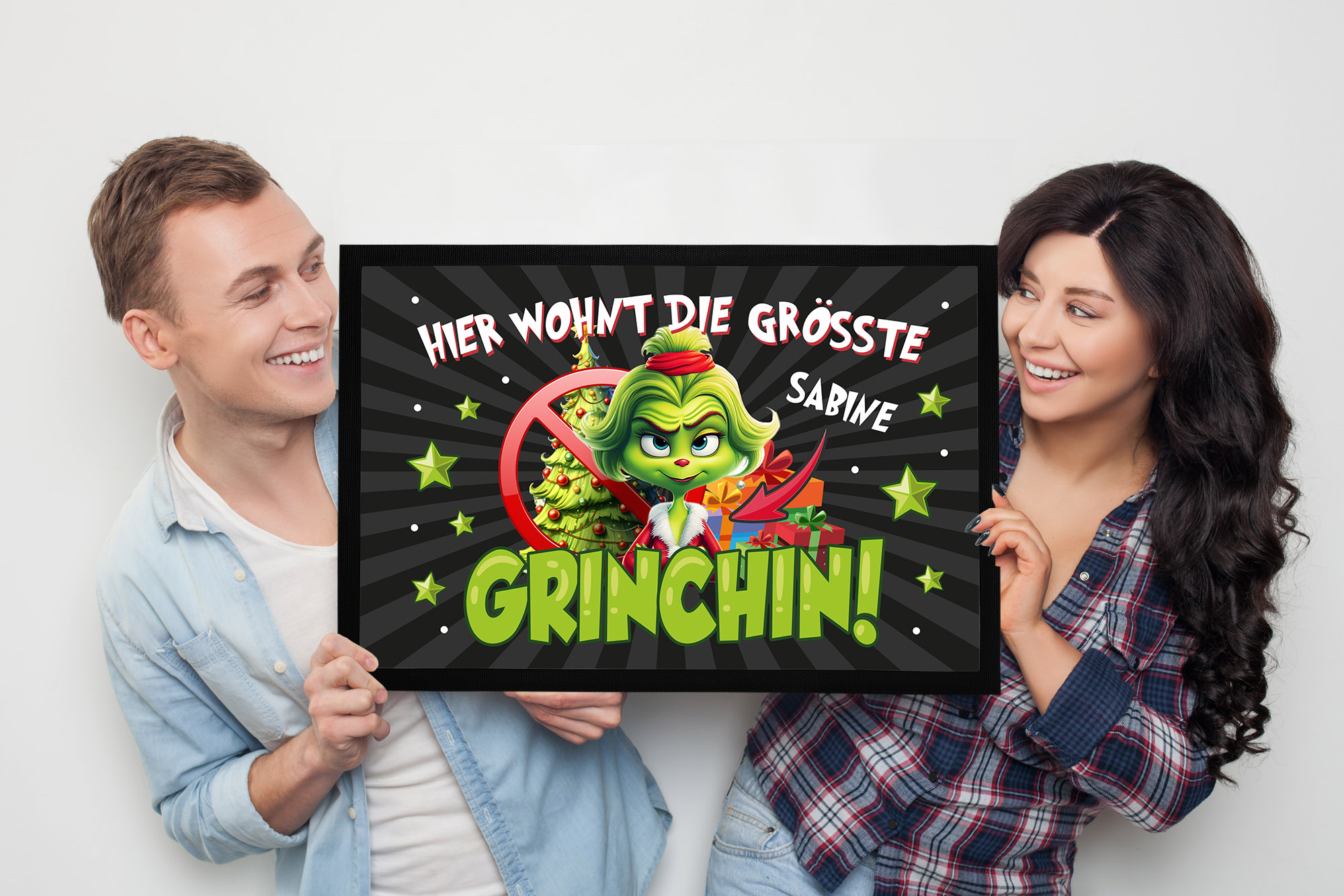 Fußmatte Weihnachten Grinch personalisierbar Wunschname Merry Grinchmas lustige
