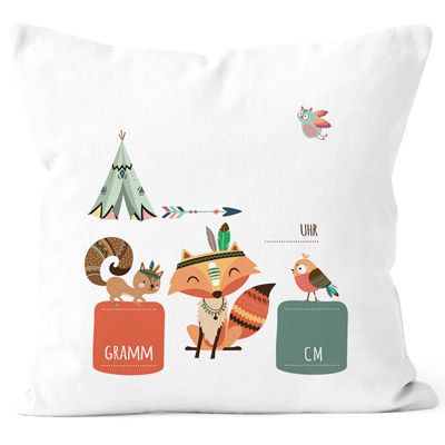 SpecialMe/® Geburtskissen mit Gewicht und Gr/ö/ße Jungen M/ädchen Fuchs Boho personalisierbares Kissen zur Geburt Geschenk Kissen-Bezug ohne F/üllung Natur Unisize