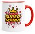 Geschenk-Tasse zum Muttertag Super Mama Krone Herz Kaffee-Tasse Farbkante MoonWorks®preview