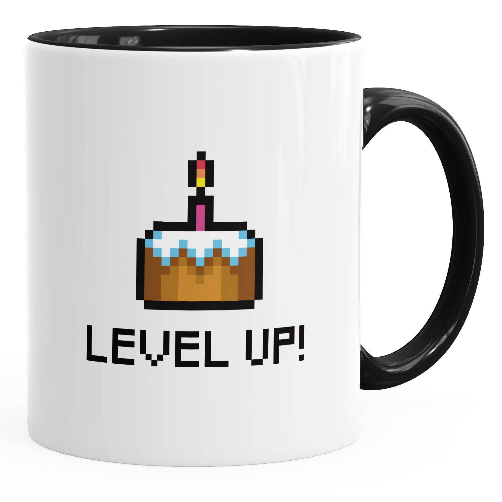 Geschenktasse Tasse Geburtstag Level Up Pixel-Torte Retro Gamer Pixelgrafik Arcade MoonWorks®