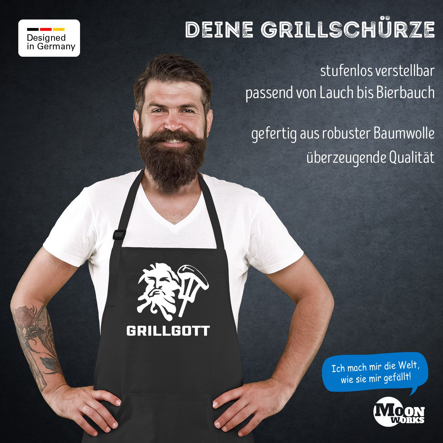 Grill-Schürze für Männer mit Motiv GrillGott von Moonworks® | Akowi