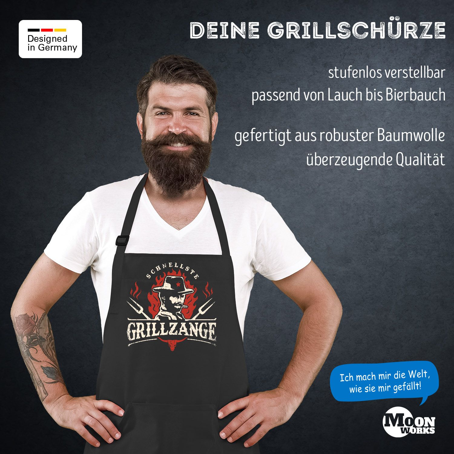 GrillSchürze für Männer mit Spruch Schnellste Grillzange Cowboy