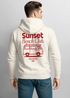 Herren Backprint Hoodie Sunset Beach Club | Kapuzensweatshirt mit Van-Motiv & Retro Surf Design Summer Streetwear Neverless®preview