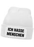 Herren Beanie mit Patch Strickmütze Spruch Sarkasmus Statement Ich hasse Menschen Aufdruck Lustig Mütze Männer Moonworks®preview