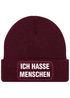 Herren Beanie mit Patch Strickmütze Spruch Sarkasmus Statement Ich hasse Menschen Aufdruck Lustig Mütze Männer Moonworks®preview