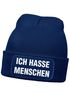 Herren Beanie mit Patch Strickmütze Spruch Sarkasmus Statement Ich hasse Menschen Aufdruck Lustig Mütze Männer Moonworks®preview
