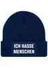 Herren Beanie mit Patch Strickmütze Spruch Sarkasmus Statement Ich hasse Menschen Aufdruck Lustig Mütze Männer Moonworks®preview