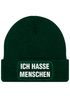 Herren Beanie mit Patch Strickmütze Spruch Sarkasmus Statement Ich hasse Menschen Aufdruck Lustig Mütze Männer Moonworks®preview