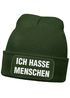 Herren Beanie mit Patch Strickmütze Spruch Sarkasmus Statement Ich hasse Menschen Aufdruck Lustig Mütze Männer Moonworks®preview