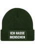 Herren Beanie mit Patch Strickmütze Spruch Sarkasmus Statement Ich hasse Menschen Aufdruck Lustig Mütze Männer Moonworks®preview