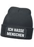 Herren Beanie mit Patch Strickmütze Spruch Sarkasmus Statement Ich hasse Menschen Aufdruck Lustig Mütze Männer Moonworks®preview