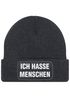 Herren Beanie mit Patch Strickmütze Spruch Sarkasmus Statement Ich hasse Menschen Aufdruck Lustig Mütze Männer Moonworks®preview