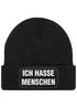 Herren Beanie mit Patch Strickmütze Spruch Sarkasmus Statement Ich hasse Menschen Aufdruck Lustig Mütze Männer Moonworks®preview
