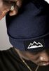 Herren Beanie Wintermütze mit Patch Mountain Badge Aufdruck Print Strickmütze Rippstrick Outdoor Fashion Neverless®preview
