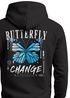 Herren Hoodie Backprint Butterfly Change | Kapuzensweatshirt mit blauem Schmetterling Motivdruck Streetstyle Neverless®preview