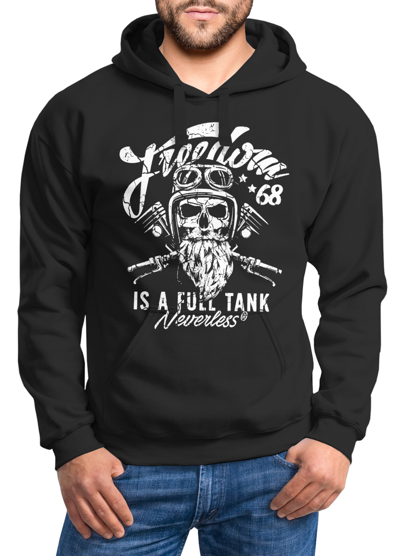 Produktbild von Herren T-Shirt Von Neverless Mit California Totenkopf & Flügel Motiv – Schwarz/weiß, 100% Baumwolle
