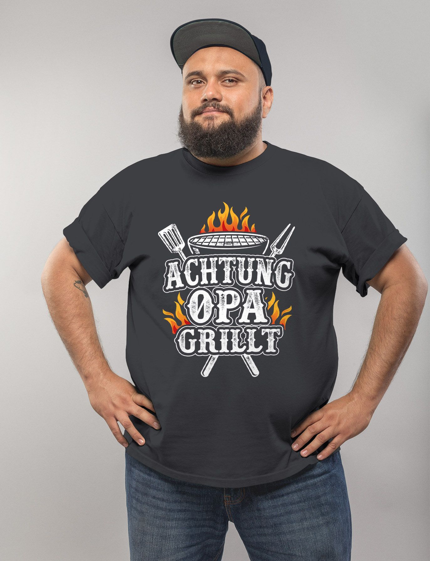 Herren TShirt Achtung Opa grillt Geschenke für Großväterr Grillen