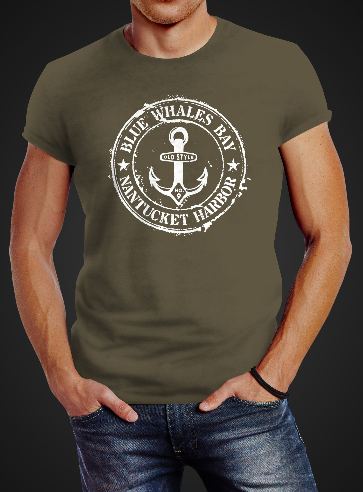 Neverless® Herren T-Shirt Mit Anker-Motiv – Maritim Vintage Print, Slim Fit, 100% Baumwolle