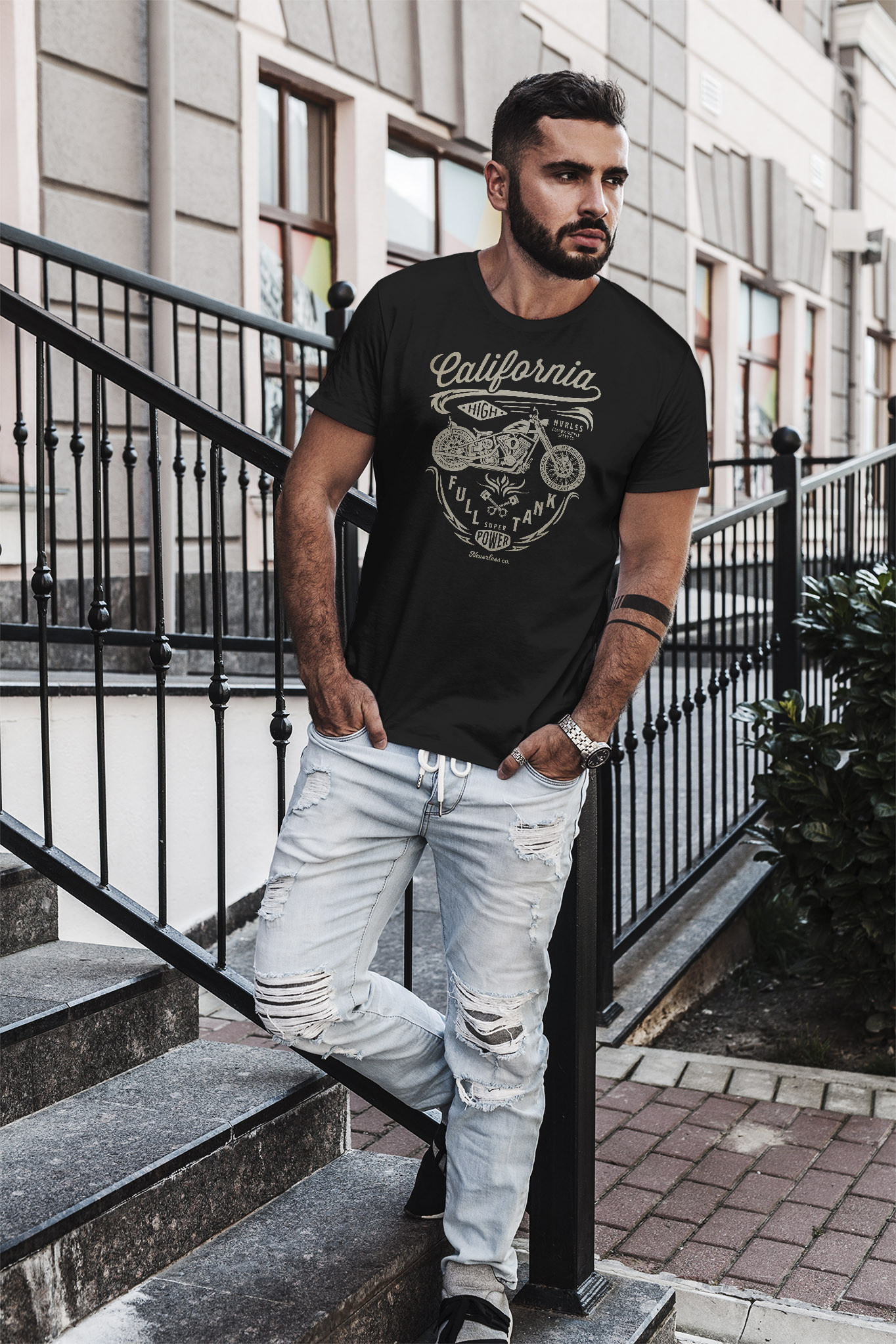 Neverless® Herren T-Shirt Mit Biker-Print: California Schriftzug Im Retro-Look – Lässig, Slim Fit & In Übergrößen