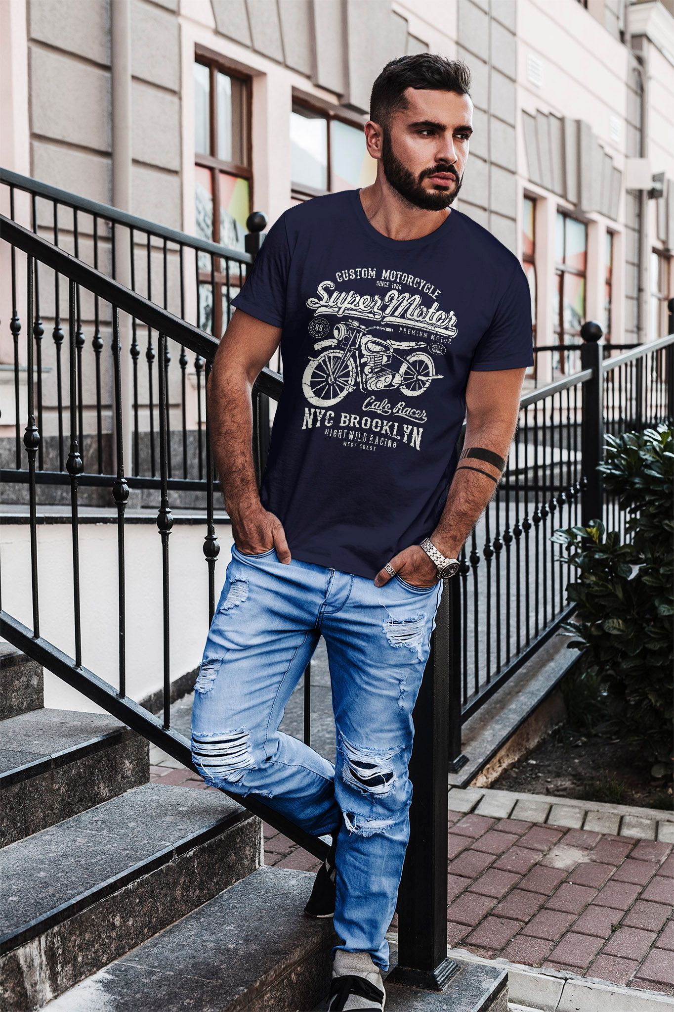 Damen T-Shirt Motorrad Biker Vintage Retro Slim Fit Neverless®