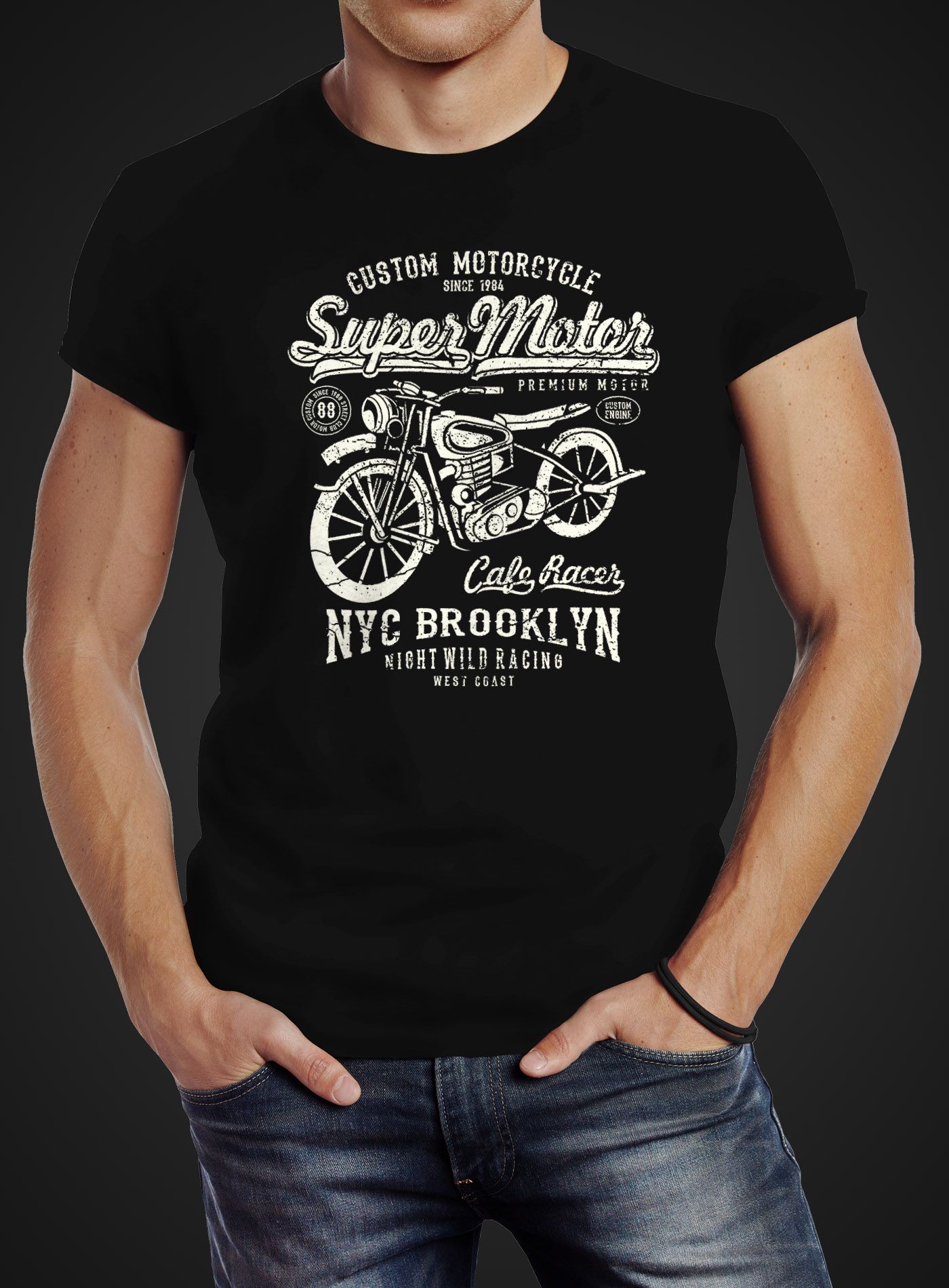 Damen T-Shirt Motorrad Biker Vintage Retro Slim Fit Neverless®